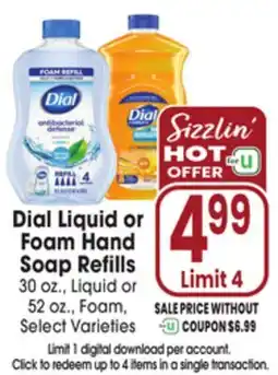 Jewel-Osco Dial Liquid or Foam Hand Soap Refills offer