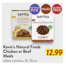 Fresh Thyme Kevin's Natural Foods Chicken or Beef Meals offer