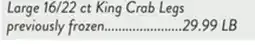Fresh Thyme Large 16/22 ct King Crab Legs offer