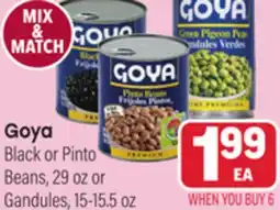 Tony’s Fresh Market Goya Black or Pinto Beans, 29 oz or Gandules, 15-15.5 oz offer