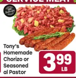Tony’s Fresh Market Tony's Homemade Chorizo or Seasoned al Pastor offer
