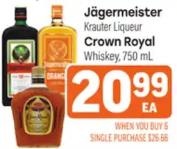 Tony’s Fresh Market Jägermeister Krauter Liqueur or Crown Royal Whiskey offer