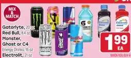 Tony’s Fresh Market Gatorlyte, 20 oz, Red Bull, 8.4 oz, Monster, Ghost or C4 Energy Drinks, 16 oz, Electrolit, 21 oz offer