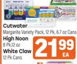 Tony’s Fresh Market Cutwater Margarita Variety Pack, 12 Pk, 6.7 oz Cans High Noon 8 Pk, 12 oz White Claw 12 Pk Cans offer