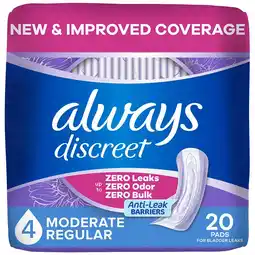 Walgreens Adult Incontinence Pads for Women, Postpartum Pads No Scent, Moderate Absorbency, Regular Length offer
