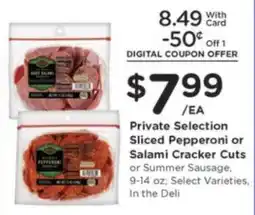 Kroger Private Selection Sliced Pepperoni or Salami Cracker Cuts offer