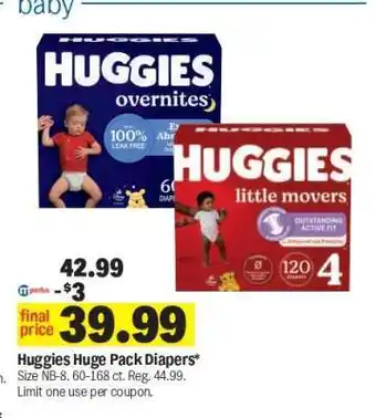 Meijer Huggies Huge Pack Diapers offer