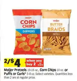 Meijer Meijer Pretzels, Corn Chips, Puffs or Curls offer