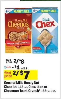 Meijer General Mills Honey Nut Cheerios, Chex, or Cinnamon Toast Crunch offer
