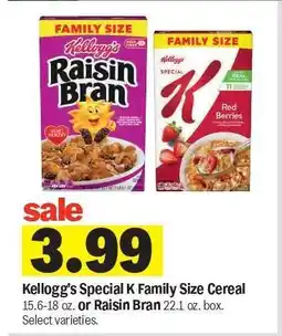 Meijer Kellogg's Special K Family Size Cereal or Raisin Bran offer