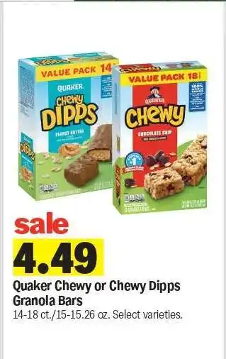 Meijer Quaker Chewy or Chewy Dipps Granola Bars offer