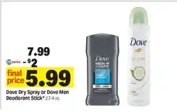 Meijer Dove Dry Spray or Dove Men Deodorant Stick offer