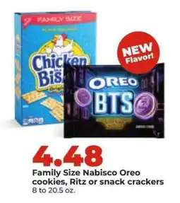 Hy-Vee Family Size Nabisco Oreo cookies, Ritz or snack crackers offer