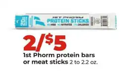 Hy-Vee 1st Phorm protein bars or meat sticks offer