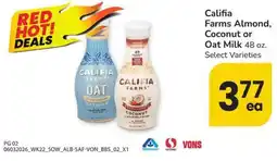 Albertsons Califia Farms Almond, Coconut or Oat Milk offer