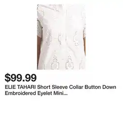 Marshalls ELIE TAHARI Short Sleeve Collar Button Down Embroidered Eyelet Mini Dress offer