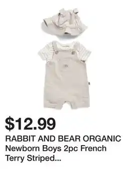 Marshalls RABBIT AND BEAR ORGANIC Newborn Boys 2pc French Terry Striped Bodysuit And Shortalls Set offer