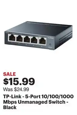 Best Buy TP-Link - 5-Port 10/100/1000 Mbps Unmanaged Switch - Black offer