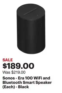 Best Buy Sonos - Era 100 WiFi and Bluetooth Smart Speaker (Each) - Black offer
