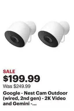 Best Buy Google - Nest Cam Outdoor (wired, 2nd gen) - 2K Video and Gemini - 2-Pack - Snow offer