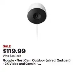 Best Buy Google - Nest Cam Outdoor (wired, 2nd gen) - 2K Video and Gemini - 1-Pack - Snow offer