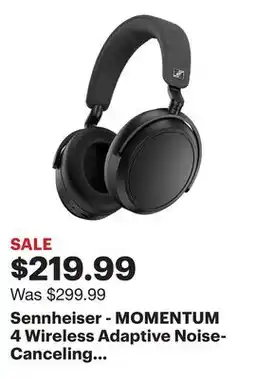 Best Buy Sennheiser - MOMENTUM 4 Wireless Adaptive Noise-Canceling Over-The-Ear Headphones - Black offer