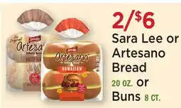 Heinen's Sara Lee or Artesano Bread 20 OZ. or Buns 8 CT offer