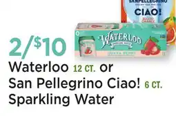 Heinen's Waterloo 12 CT. or San Pellegrino Ciao! 6 CT. Sparkling Water offer