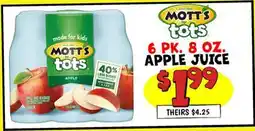 Ollie's MOTT'S TOTS 6 PK. 8 OZ. APPLE JUICE offer