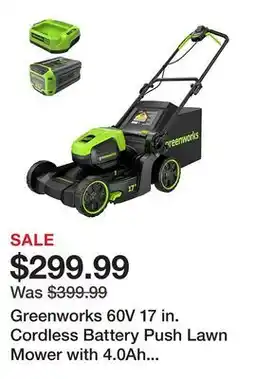 Tractor Supply Company Greenworks 60V 17 in. Cordless Battery Push Lawn Mower with 4.0Ah Battery & Charger offer