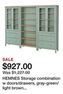 Ikea HEMNES Storage combination w doors/drawers, gray-green/light brown stained offer