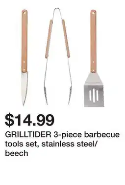 Ikea GRILLTIDER 3-piece barbecue tools set, stainless steel/beech offer