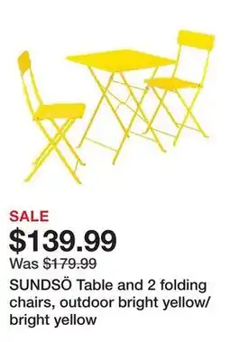 Ikea SUNDSÖ Table and 2 folding chairs, outdoor bright yellow/bright yellow offer