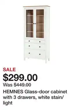 Ikea HEMNES Glass-door cabinet with 3 drawers, white stain/light offer