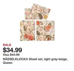 Ikea NÄSSELKLOCKA Sheet set, light grey-beige, Queen offer