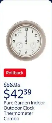 Walmart Pure Garden 18in Waterproof Indoor Outdoor Clock Thermometer Combo, Silver offer