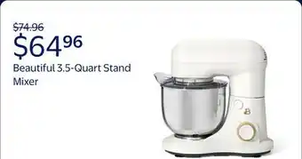 Walmart Beautiful 3.5 Qt Stand Mixer, White Icing with Flat Beater, Dough Hook, Balloon Whisk offer