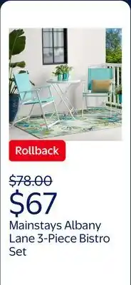 Walmart Mainstays Albany Lane 3-Piece Bistro Set, Aqua offer