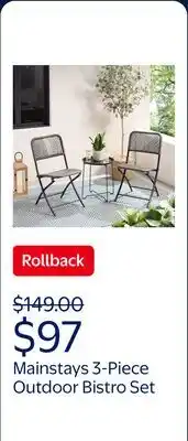 Walmart Mainstays 3-Piece Steel and Wicker Rope Folding Outdoor Patio Bistro Set, Gray/Black offer