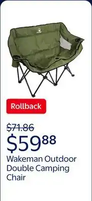 Walmart Wakeman Outdoor Double Camping Chair - Camp Loveseat with Carry Bag, Olive offer