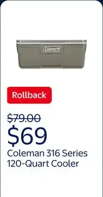 Walmart Coleman 316 Series 120QT Hard Chest Cooler, Silver Ash offer