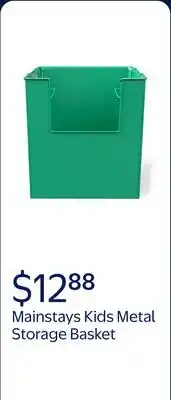 Walmart Mainstays Kids Medium Green Stacking Open-Front Metal Storage Basket with Handles offer