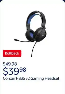 Walmart Corsair HS35 v2 Over-Ear Gaming Headset with Microphone, Blue offer