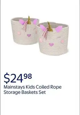 Walmart Mainstays Kids Medium Round Natural Unicorn Coiled Rope Storage Baskets offer