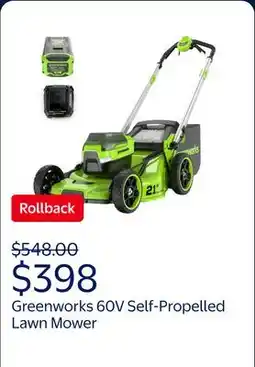 Walmart Greenworks 60V 21 Self Propelled Lawn Mower with (1) 8.0 Ah Battery & Rapid Charger 2546402 offer
