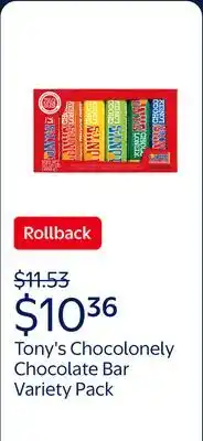 Walmart Tony's Chocolonely Chocolate Bar Pack - Candy Variety Pack offer