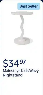 Walmart Mainstays Kids Wood Wavy Nightstand Side Table, Brilliant White offer
