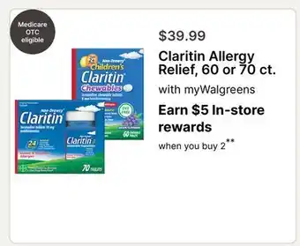 Walgreens Claritin Allergy Relief, 60 or 70 ct offer