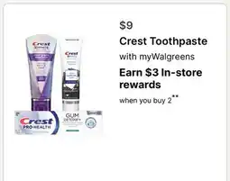 Walgreens Crest Toothpaste offer