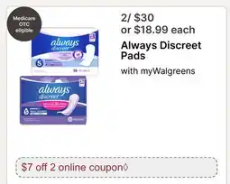 Walgreens Discreet Pads offer